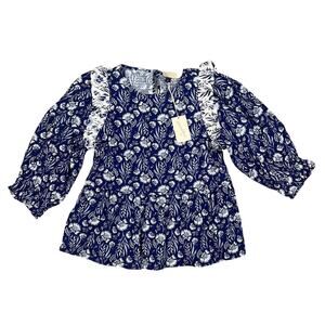 Universal Thread Women's Blue Floral Print Ruffle Long Sleeve Top - XL - NWT